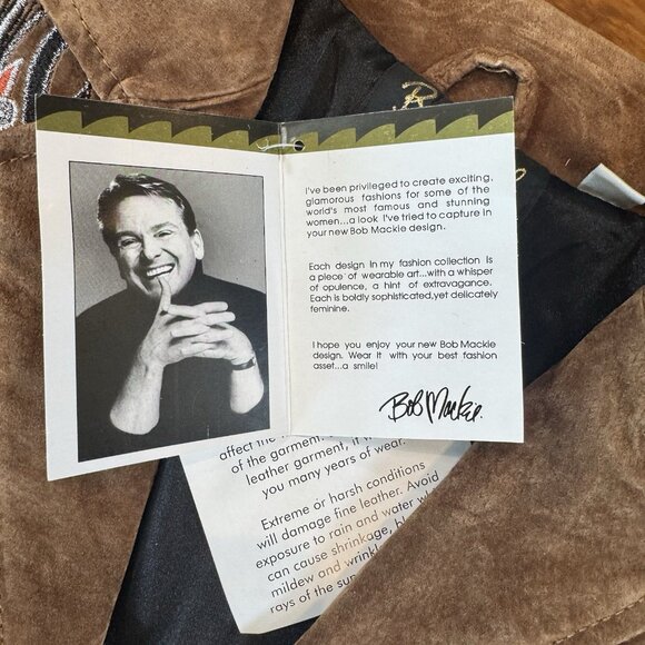 Vtg Bob Mackie Brown Leather Jacket Women's M Embroidered Western Bikercore NWT - Picture 7 of 11